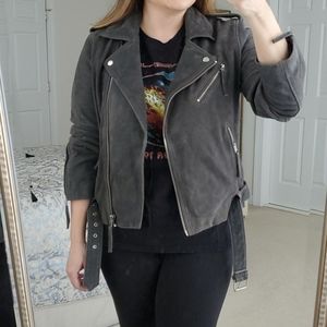 Topshop Grey Suede Moto Jacket